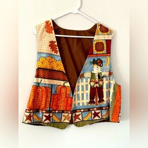 VTG HANDMADE Scarecrow Punpkin Sunflower Vest Bomber Fall Brown Boho Size M L
